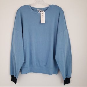 NWT Three Dots Blue Slouchy Long Sleeve Pullover Top Loungewear Size Small